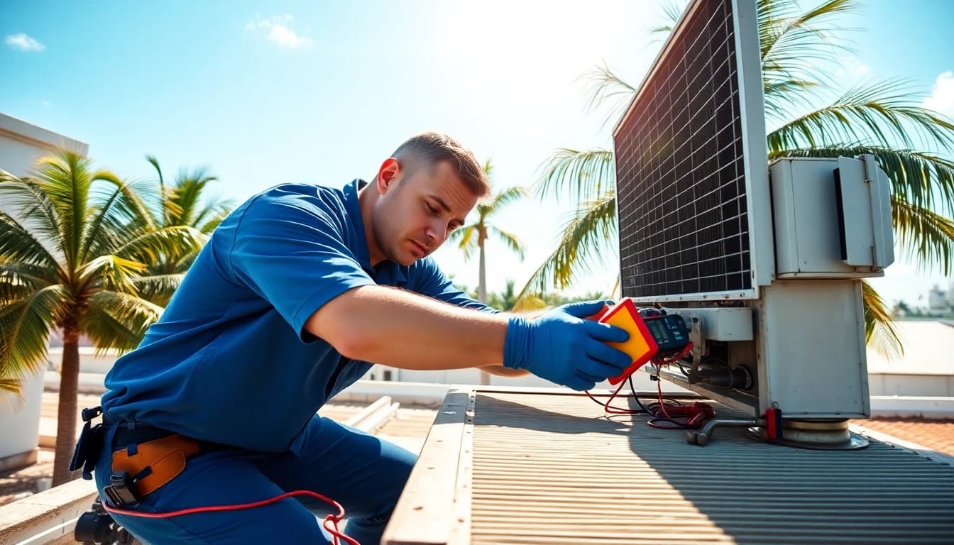 Technician delivering Air Conditioning Repair Tampa service with bright background.