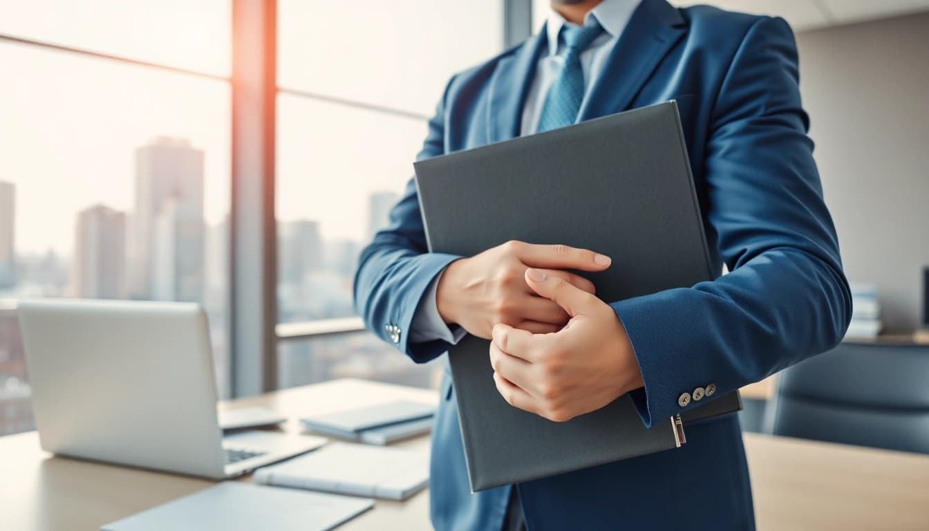 Clearwater truck accident lawyer confidently reviewing legal documents in a modern office.