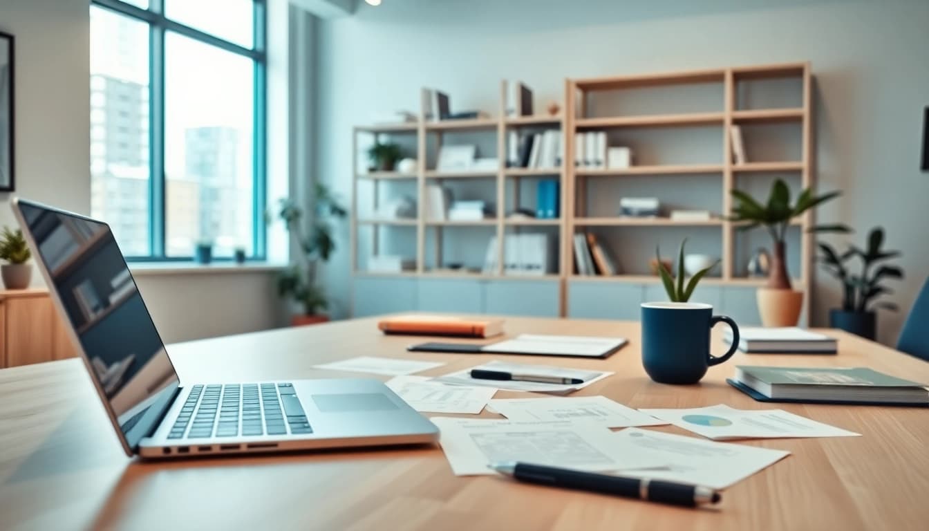 Efficient workspace at a typing center showcasing modern tools for productivity.