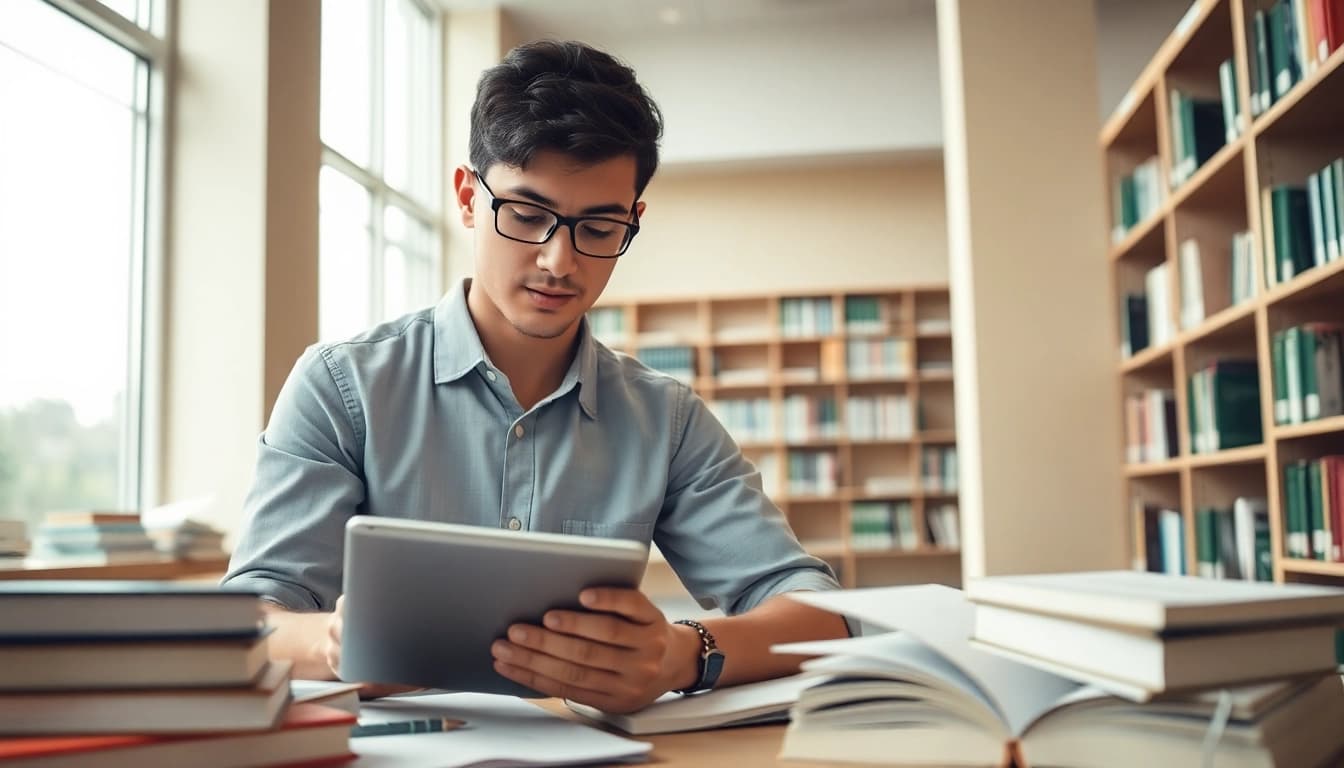Pay someone to take TOEFL while studying in a bright library with notes and books.