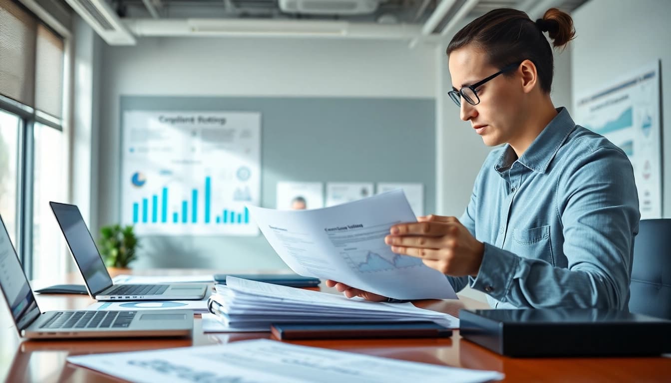 Examine FCPA/DCAA/Flowdown/ITAR/EAR compliance documents with a focused consultant in a modern office.