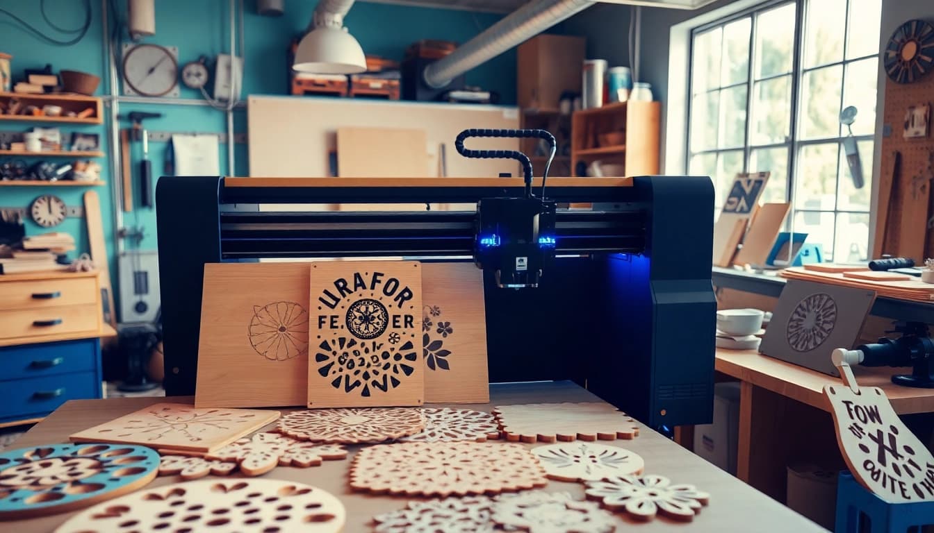 Creating dxf file for laser cutting in a bright workshop with precision tools.