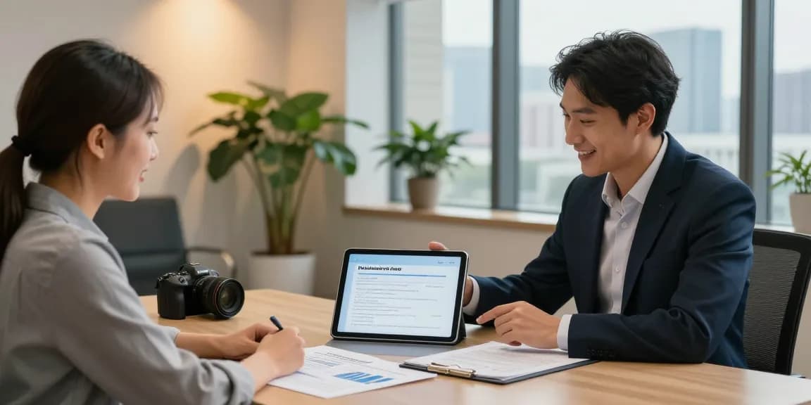 Couple reviewing annuities options with financial advisor in modern office