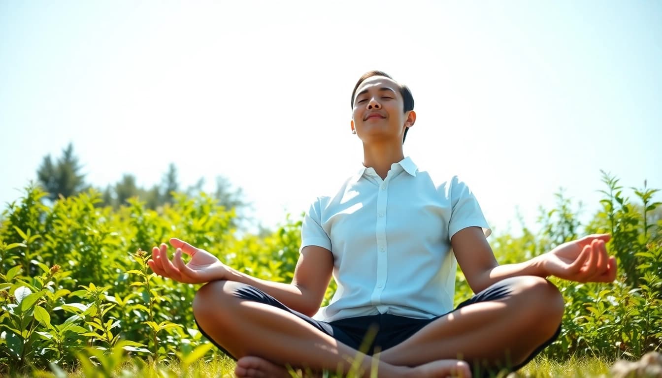 Mental health tips illustrated by a serene mindfulness practice in nature.