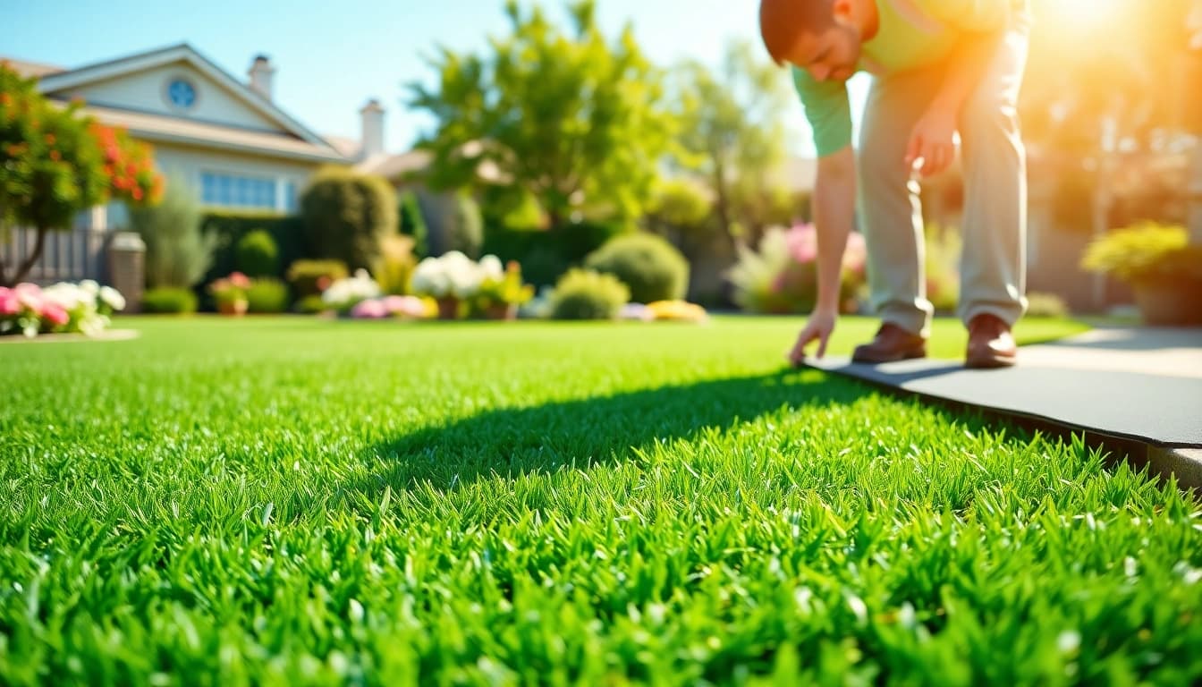 Transform your space with artificial grass installation Bay Area capturing a vibrant garden scene.