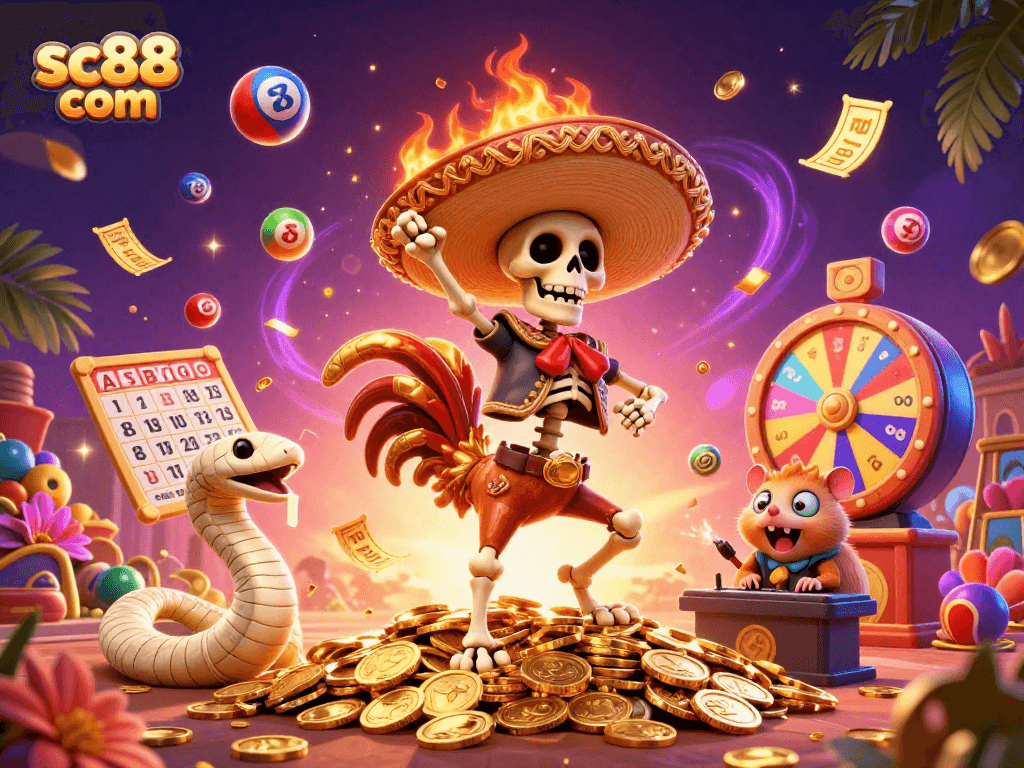 Experience winning excitement at sc88 com with a vibrant casino-themed 3D illustration featuring engaging characters and dynamic elements.