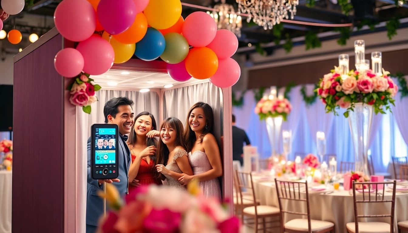 Engage in unforgettable fun with a photo booth rental at a wedding reception.