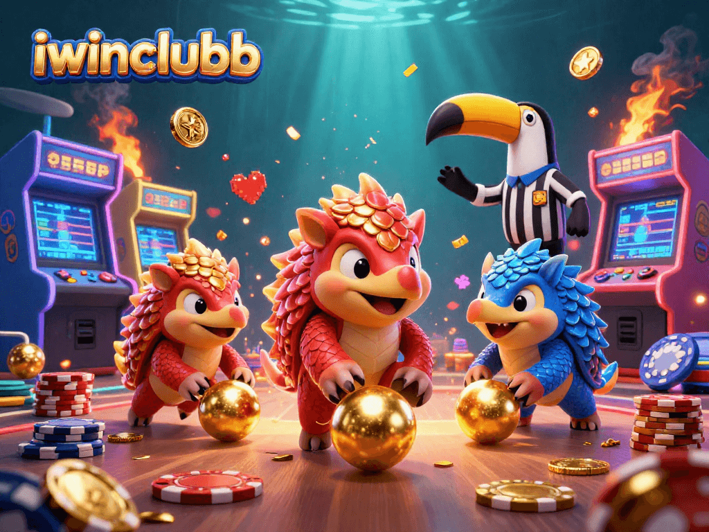 Engage with iwinclubb's rivals as colorful pangolins roll through poker chips in a vibrant casino game.