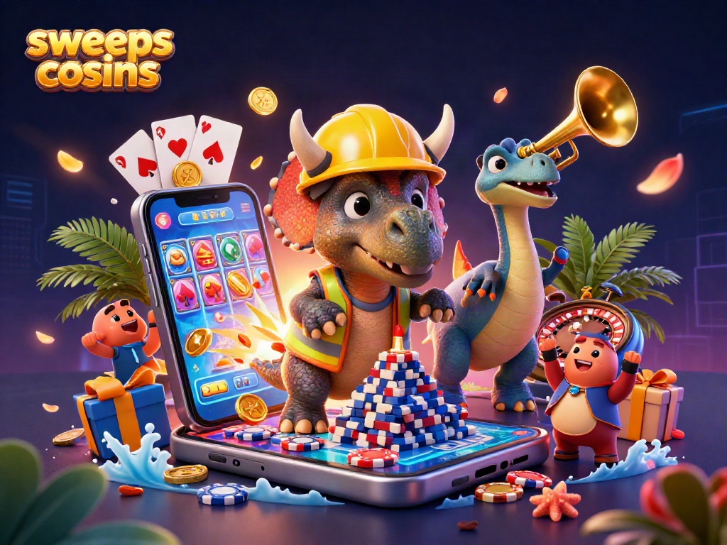 Engage with the sweeps coins casino through vibrant 3D illustration showcasing an exciting gaming environment.