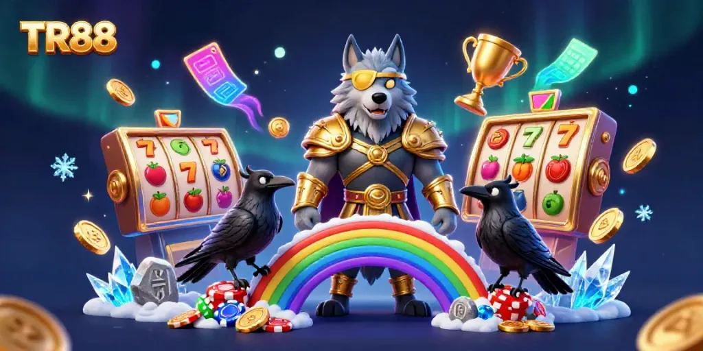 Experience TR88 excitement with Norse characters on a jackpot-themed casino bridge.