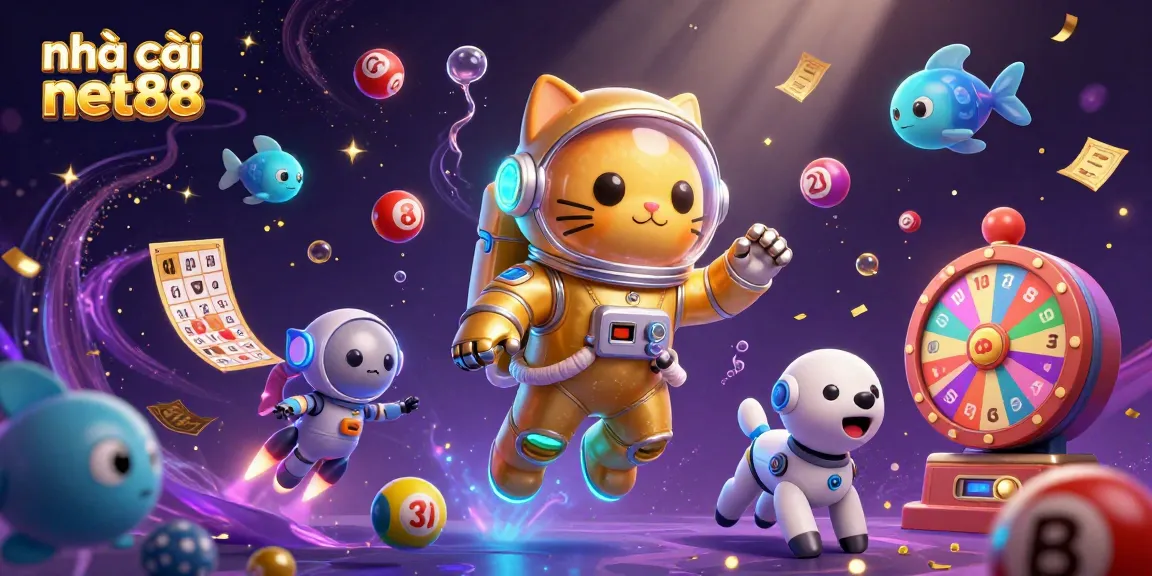 Experience high-stakes thrills with nhà cái net88 in a vibrant 3D casino scene featuring dynamic lottery elements.