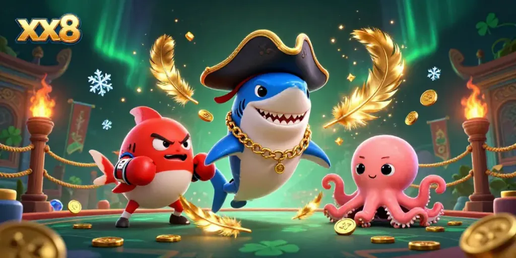 Experience the thrill of online gaming with xx8's dynamic characters in a vibrant casino scene.