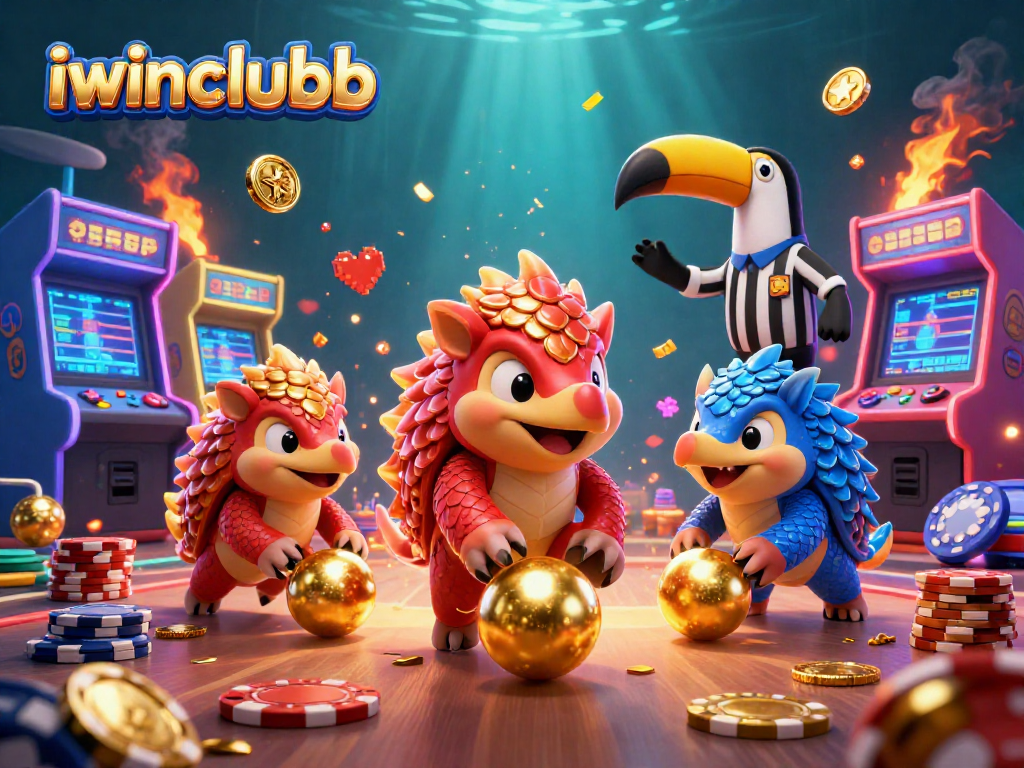 Engage with iwinclubb's rivals as colorful pangolins roll through poker chips in a vibrant casino game.
