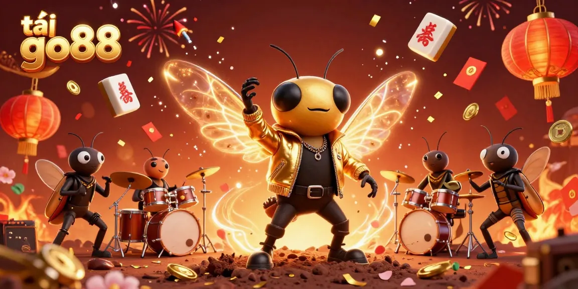 Experience the excitement of tải go88 with a vibrant 3D illustration of a cicada rock star.