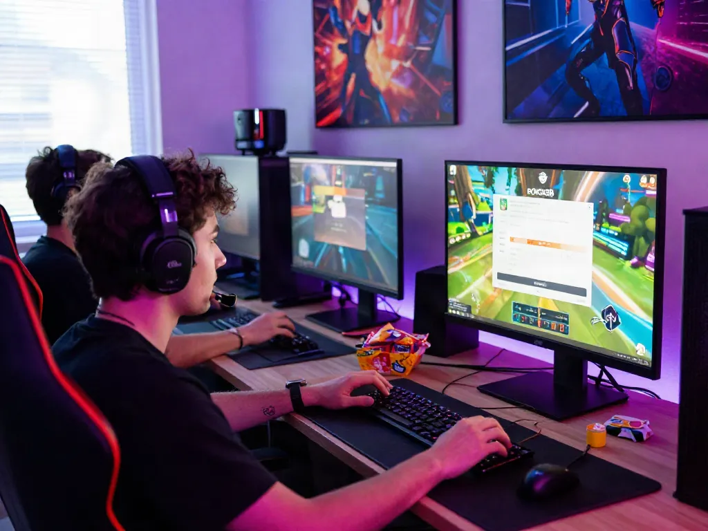 Gamer engaged in ROKOK88 login process and gameplay in a vibrant setup