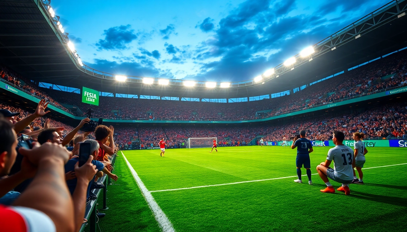 Exciting sports broadcasting capturing live football action with vibrant atmosphere.