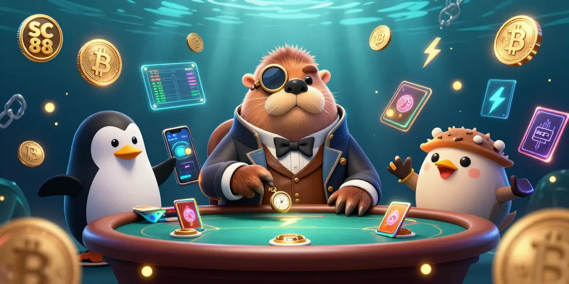 Engage with SC 88 while playing poker in an underwater casino scene filled with vibrant digital currency elements.