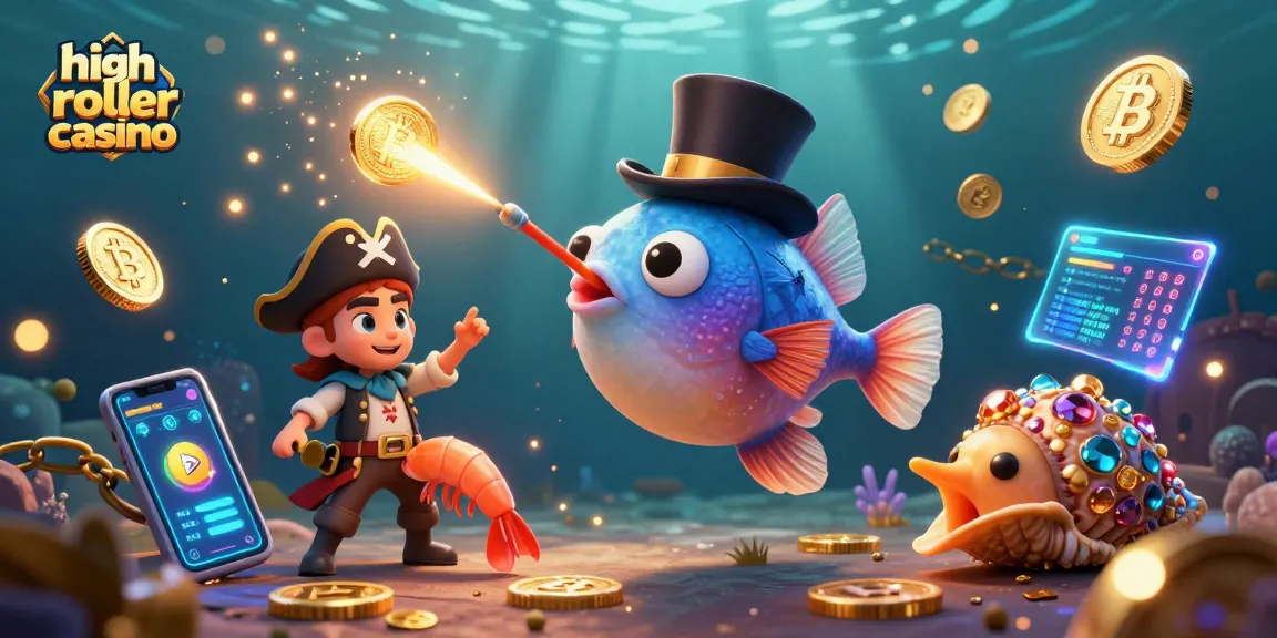Experience thrill at high roller casino with an anglerfish and pirate shrimp in a dazzling underwater scene.